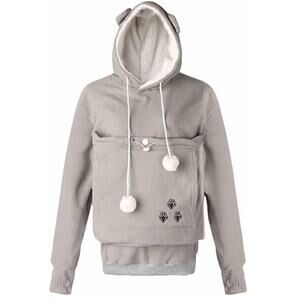 Women’s Gray Pet Carrier Hoodie Cat Ears Sweatshirt Pullover Size S Kangaroo